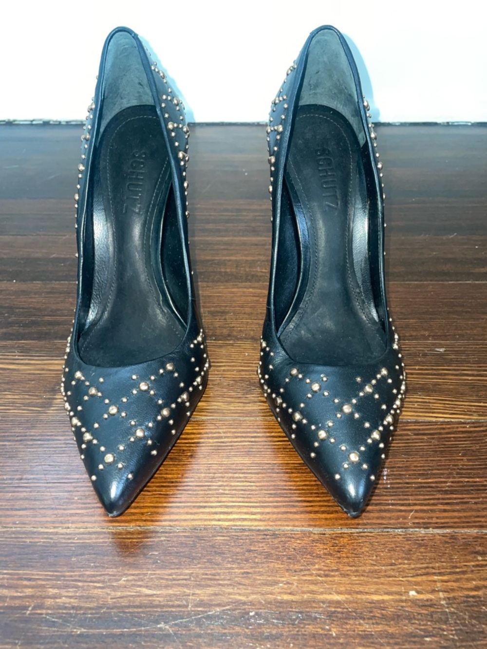 SCHUTZ Black Pointed-Toe Studded Pumps